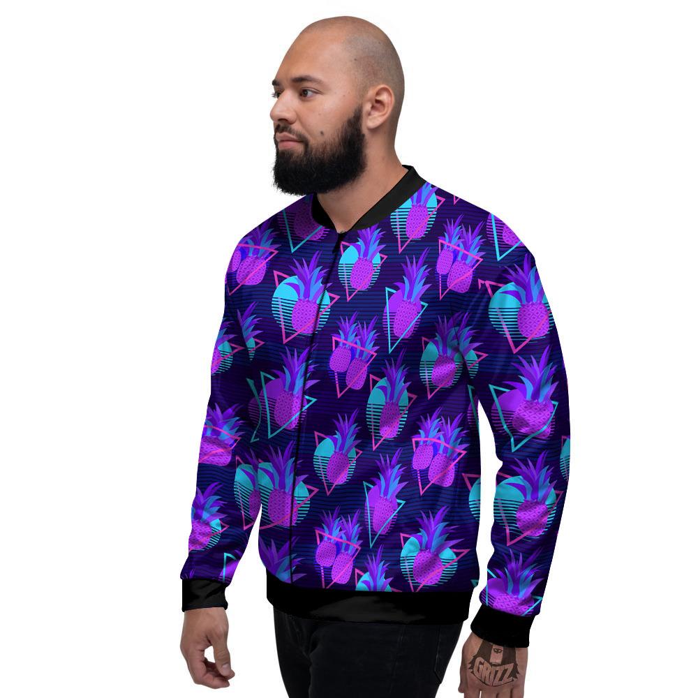 Pineapple EDM Purple Print Pattern Men's Bomber Jacket-grizzshop