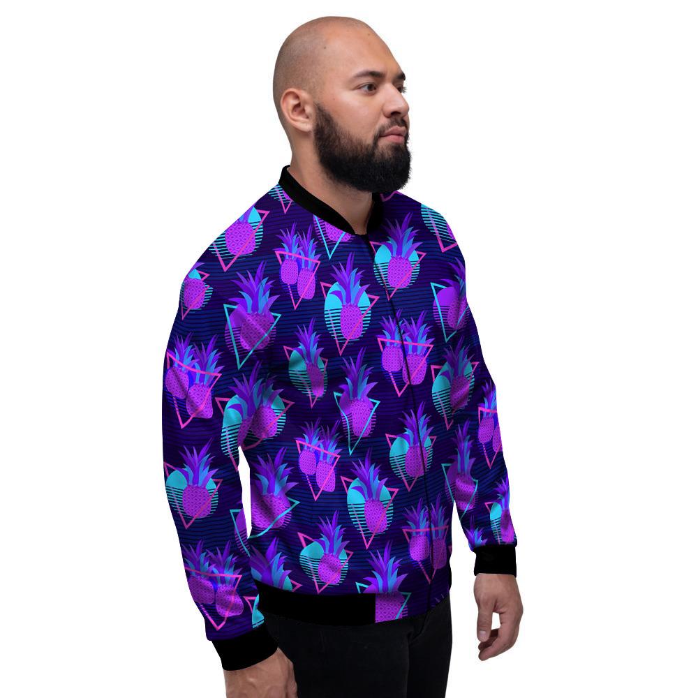 Pineapple EDM Purple Print Pattern Men's Bomber Jacket-grizzshop