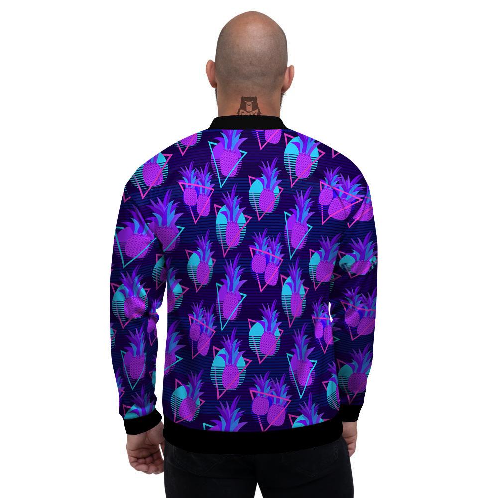 Pineapple EDM Purple Print Pattern Men's Bomber Jacket-grizzshop