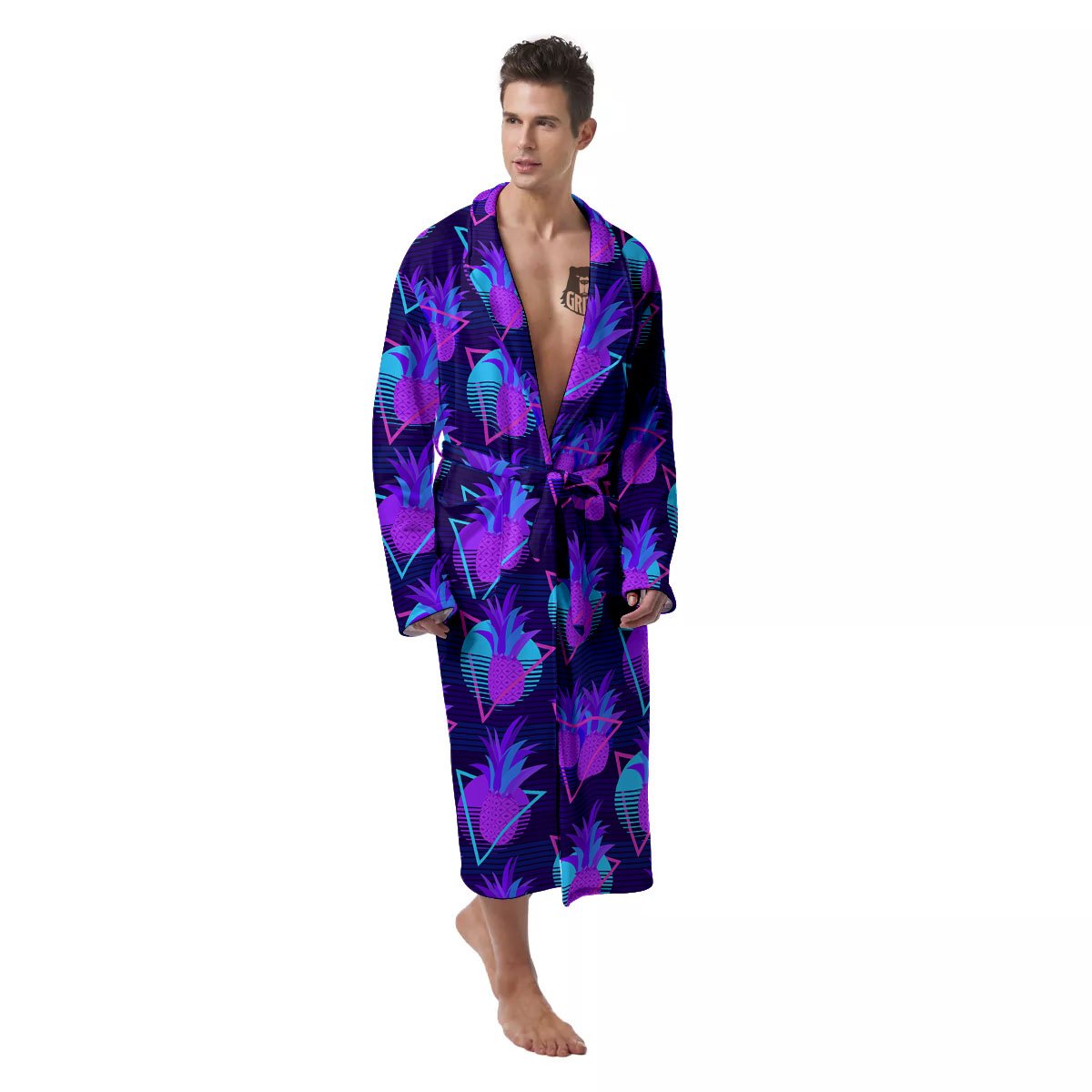 Pineapple EDM Purple Print Pattern Men's Robe-grizzshop