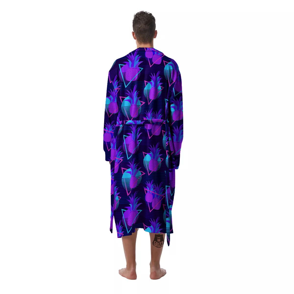 Pineapple EDM Purple Print Pattern Men's Robe-grizzshop