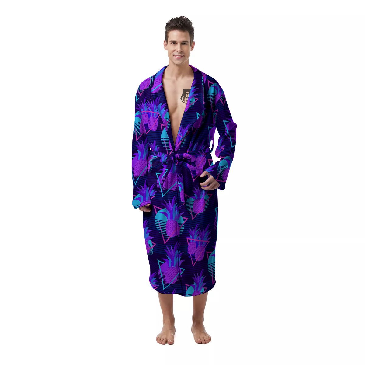 Pineapple EDM Purple Print Pattern Men's Robe-grizzshop