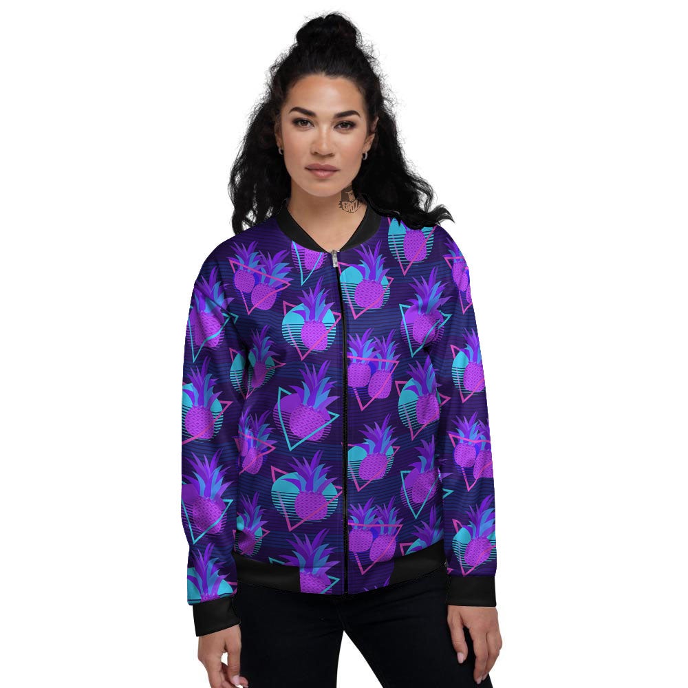Pineapple EDM Purple Print Pattern Women's Bomber Jacket-grizzshop