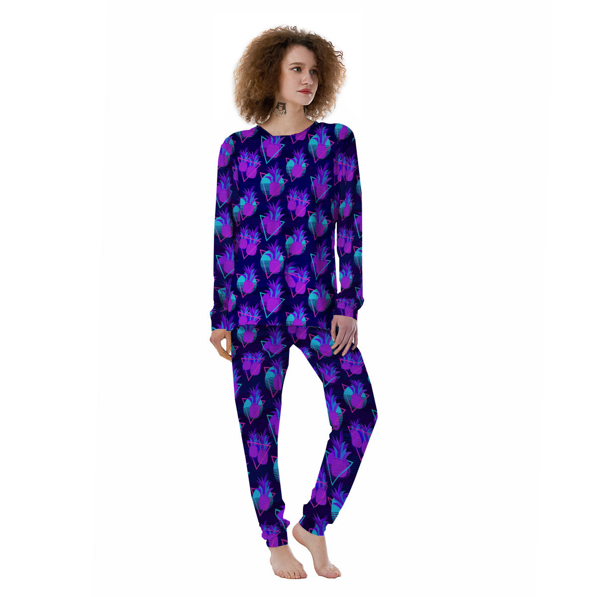 Pineapple EDM Purple Print Pattern Women's Pajamas-grizzshop