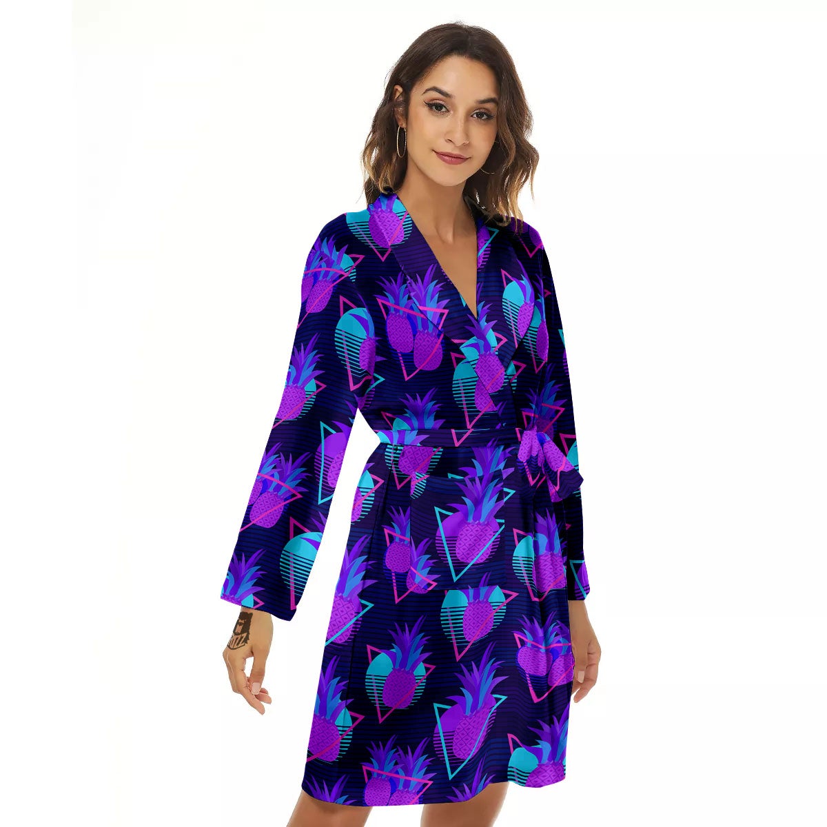 Pineapple EDM Purple Print Pattern Women's Robe-grizzshop