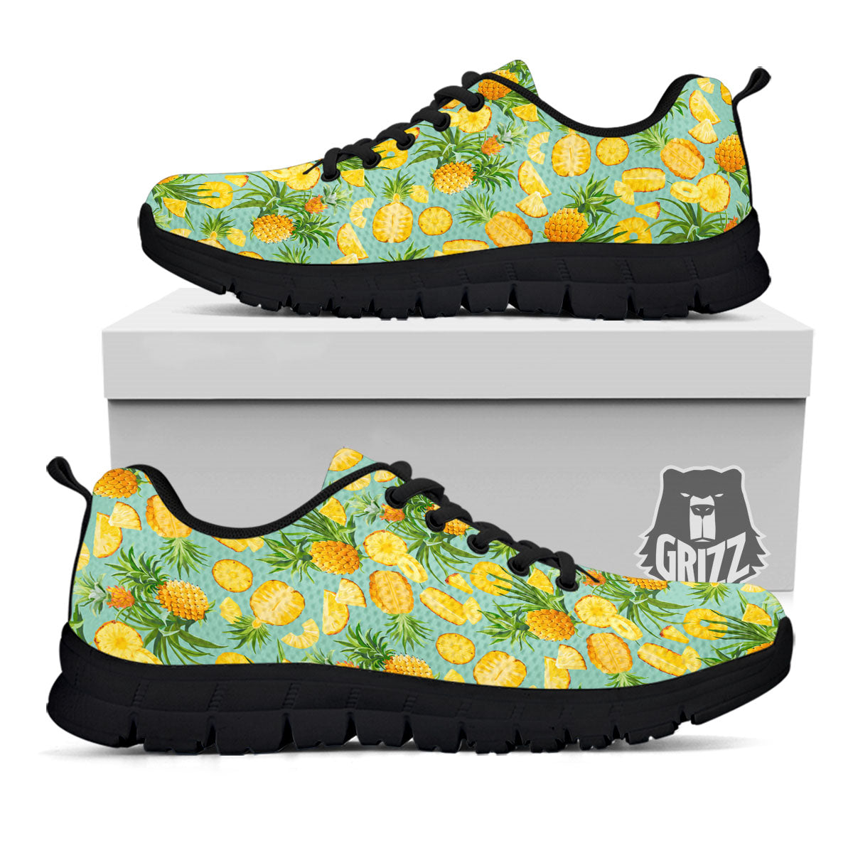 Pineapple Exotic Tropical Print Pattern Black Sneaker-grizzshop