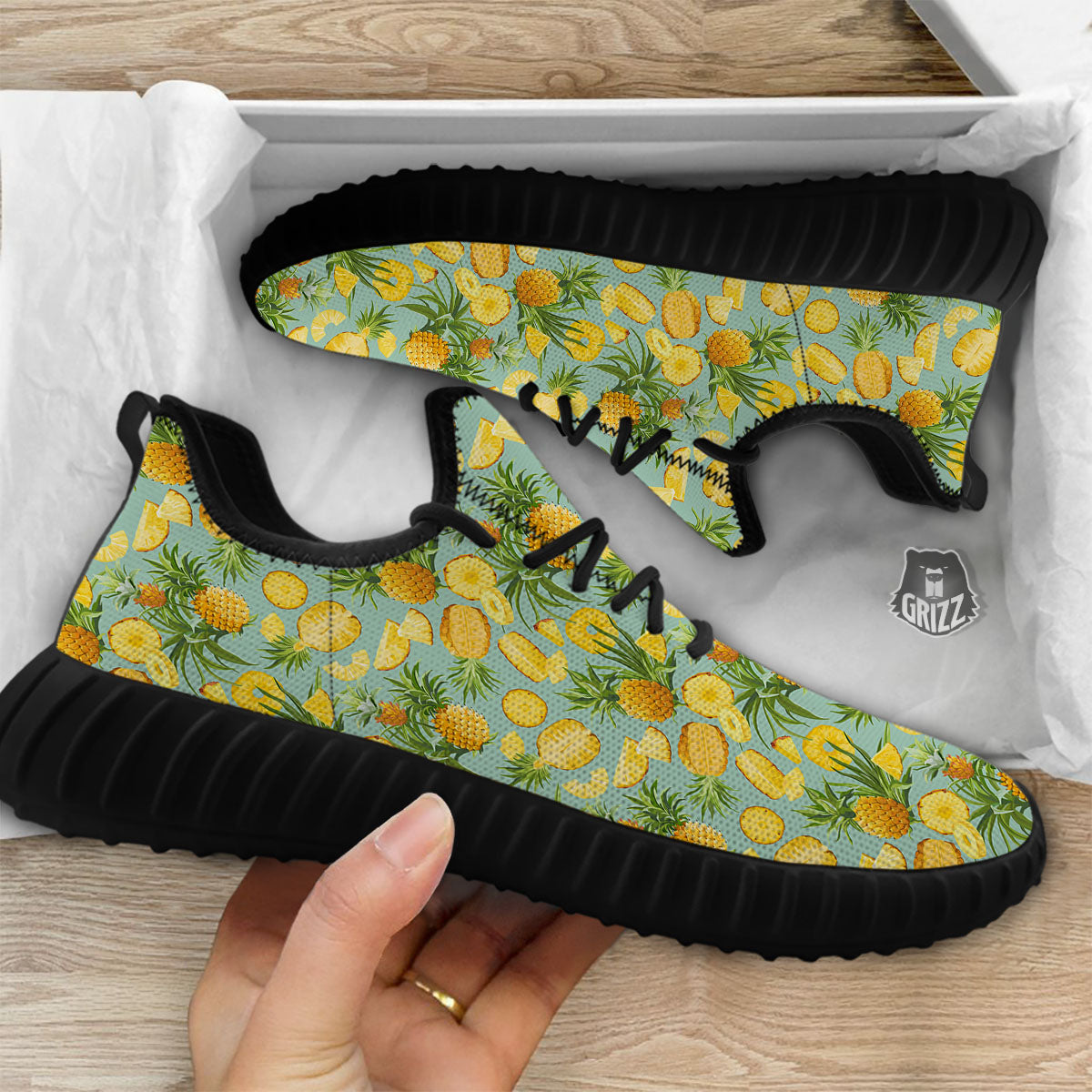Pineapple Exotic Tropical Print Pattern Black Walking Shoes-grizzshop