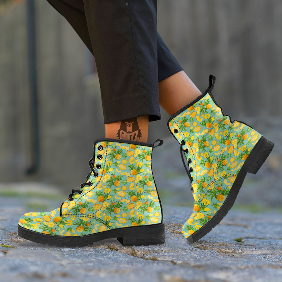 Pineapple Exotic Tropical Print Pattern Leather Boots-grizzshop