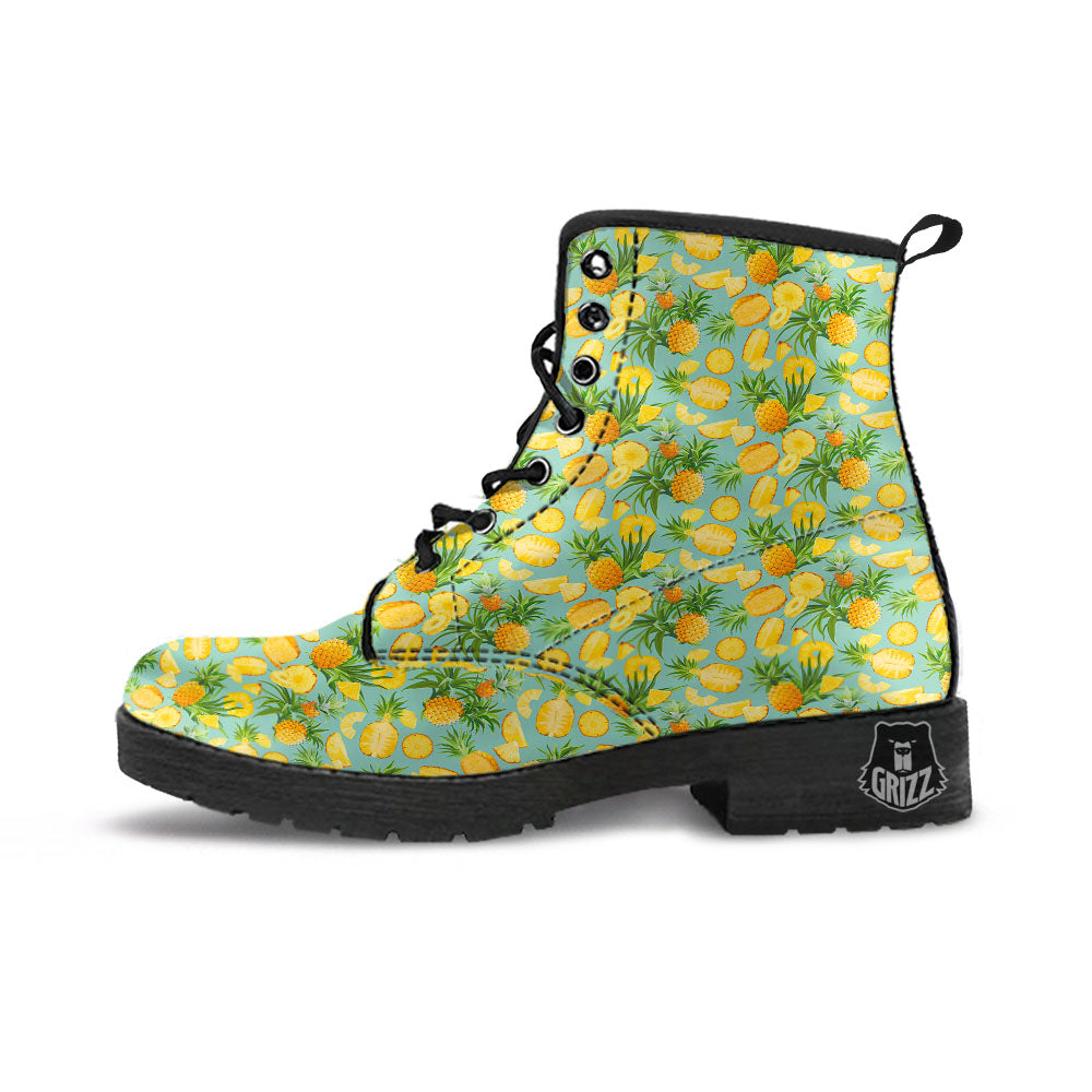 Pineapple Exotic Tropical Print Pattern Leather Boots-grizzshop