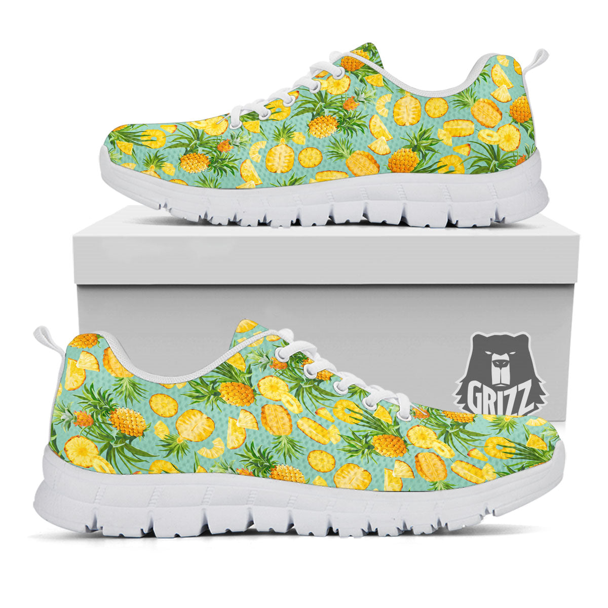 Pineapple Exotic Tropical Print Pattern White Sneaker-grizzshop