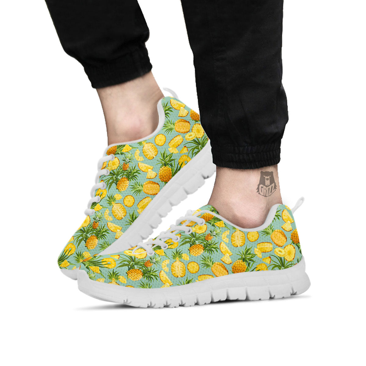 Pineapple Exotic Tropical Print Pattern White Sneaker-grizzshop
