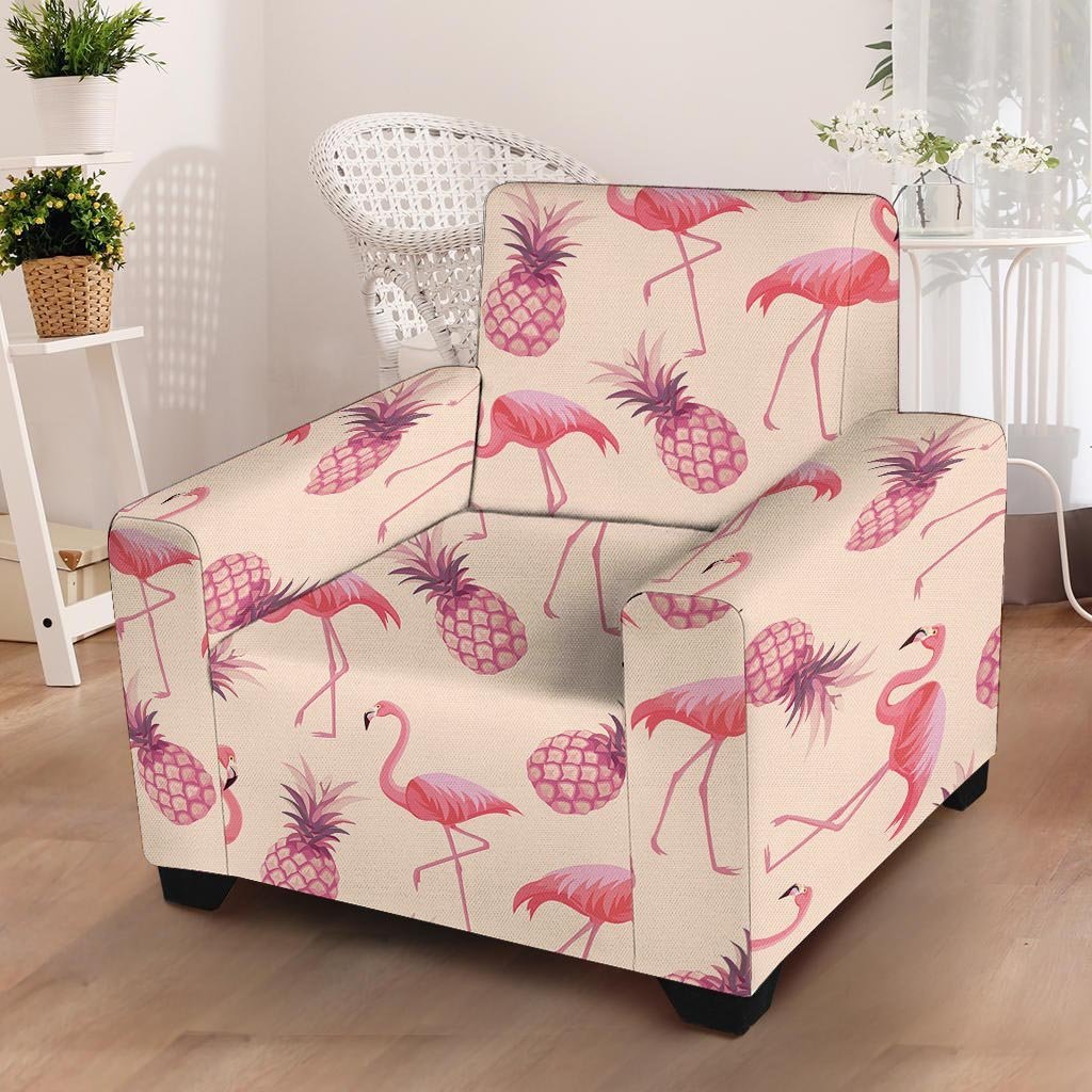 Pineapple Flamingo Print Armchair Cover-grizzshop