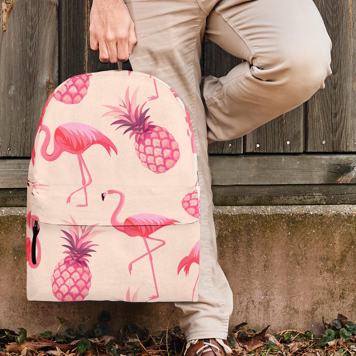 Pineapple Flamingo Print Backpack-grizzshop