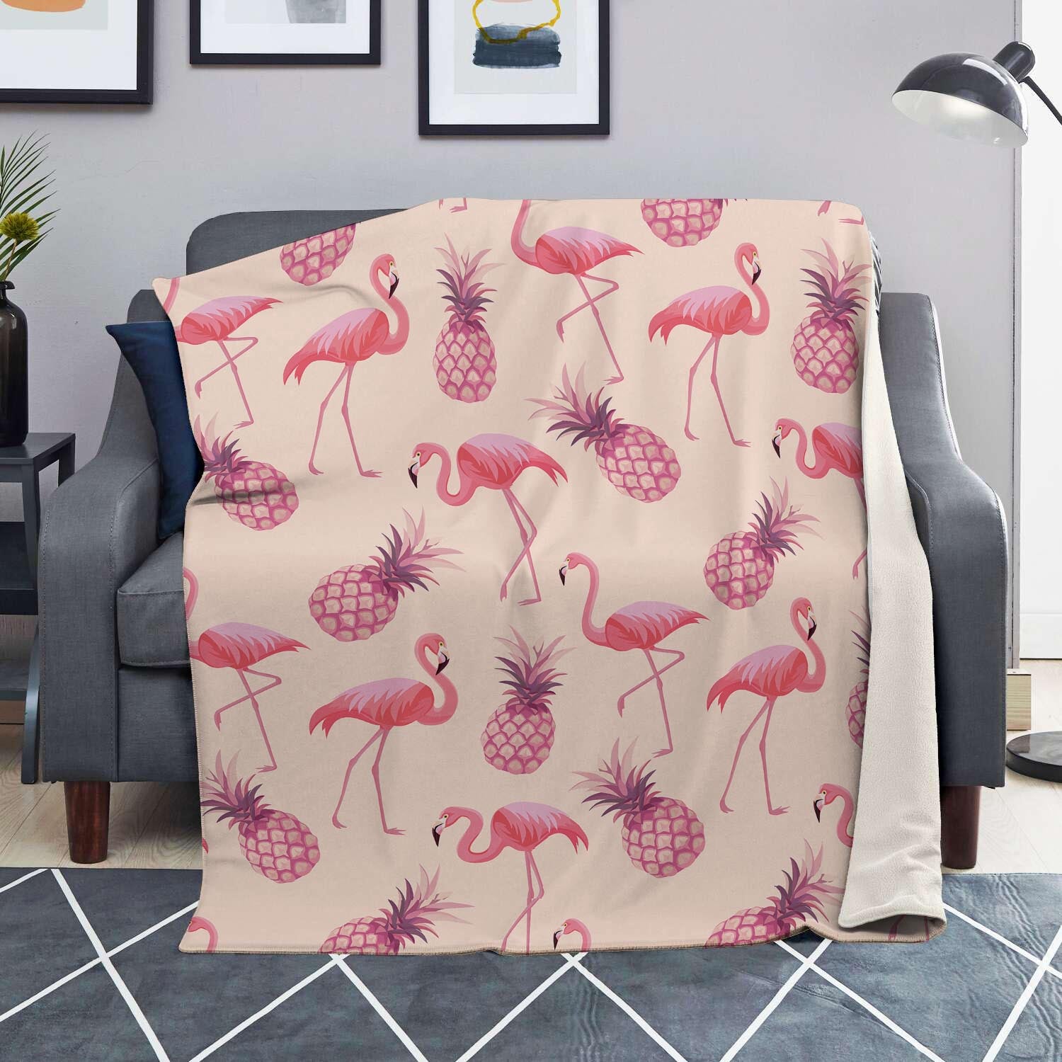 Pineapple Flamingo Print Blanket-grizzshop