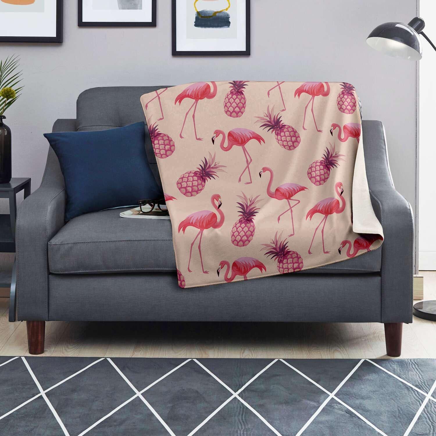 Pineapple Flamingo Print Blanket-grizzshop