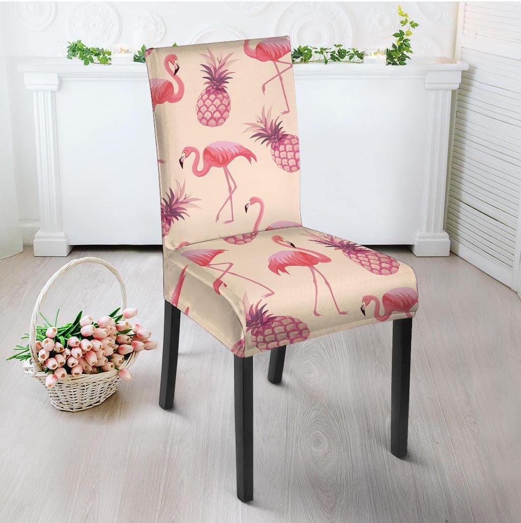 Pineapple Flamingo Print Chair Cover-grizzshop
