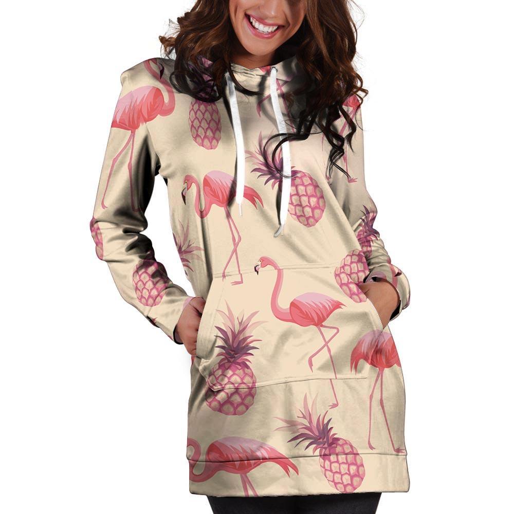Pineapple Flamingo Print Hoodie Dress-grizzshop