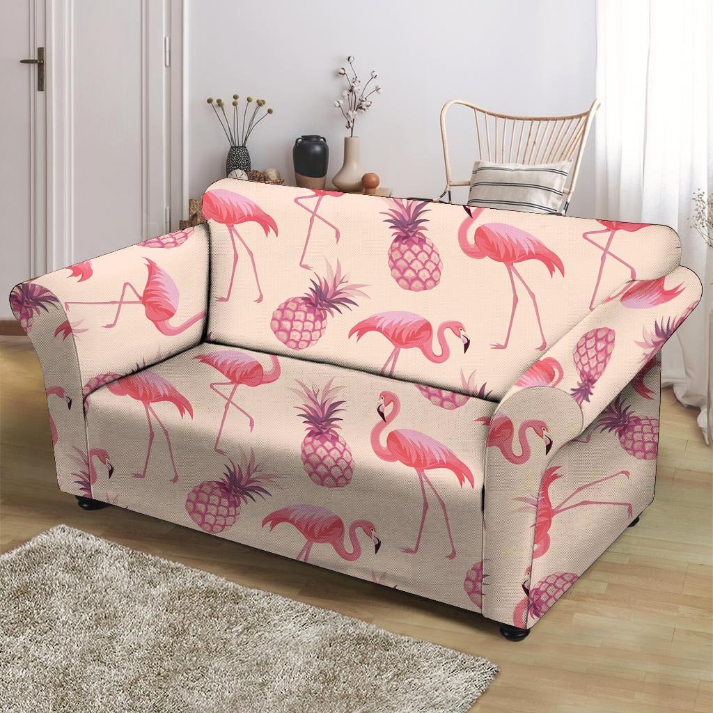 Pineapple Flamingo Print Loveseat Cover-grizzshop