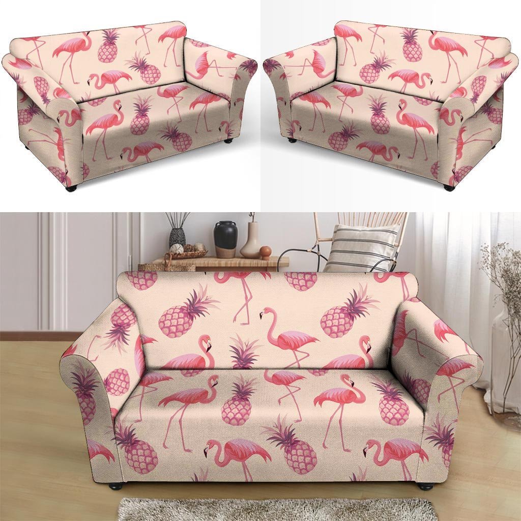 Pineapple Flamingo Print Loveseat Cover-grizzshop