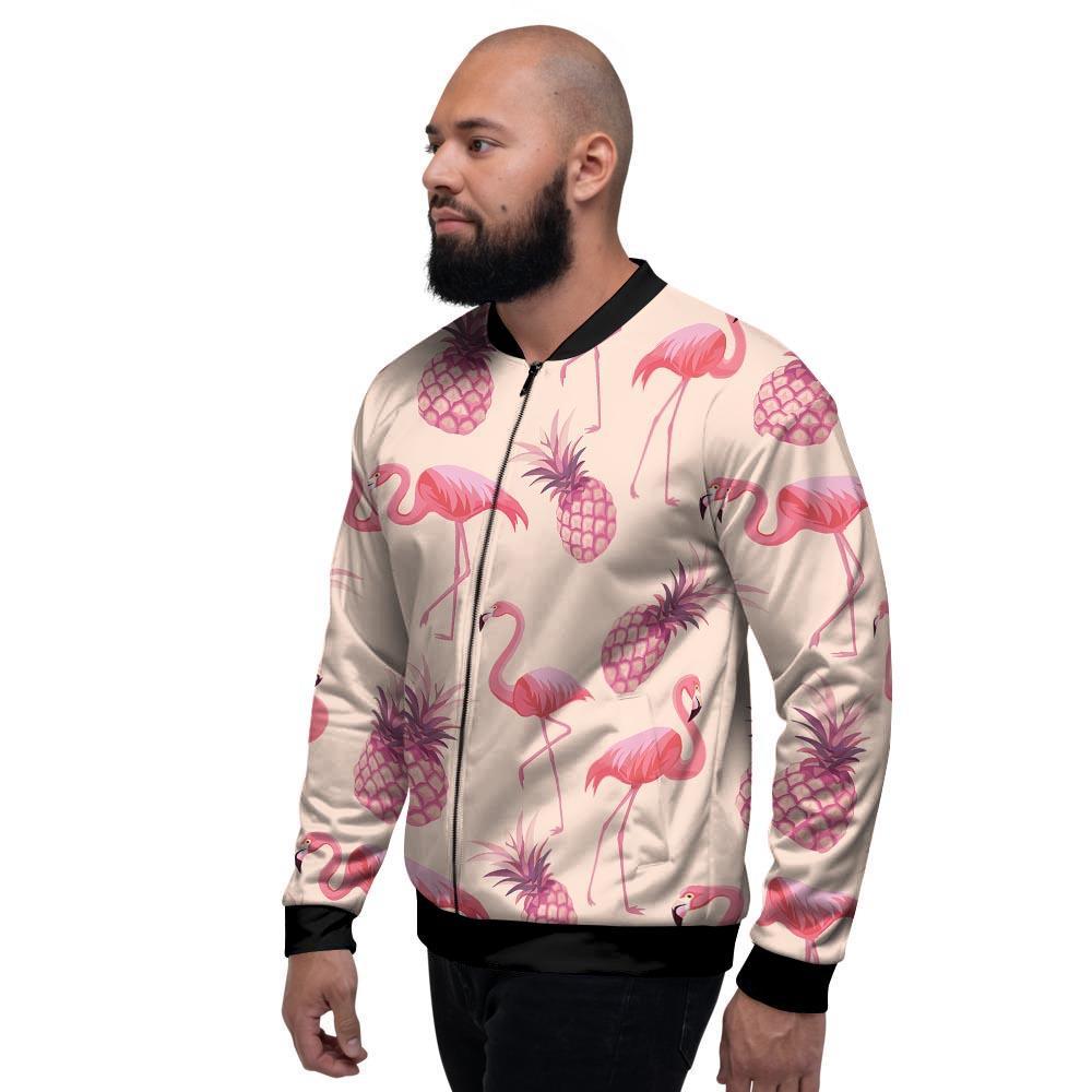 Pineapple Flamingo Print Men's Bomber Jacket-grizzshop