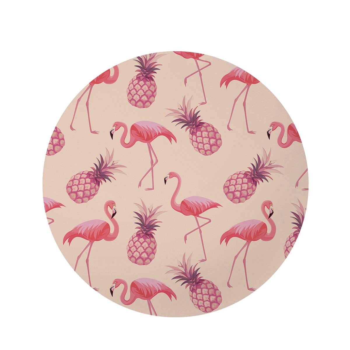 Pineapple Flamingo Print Round Rug-grizzshop