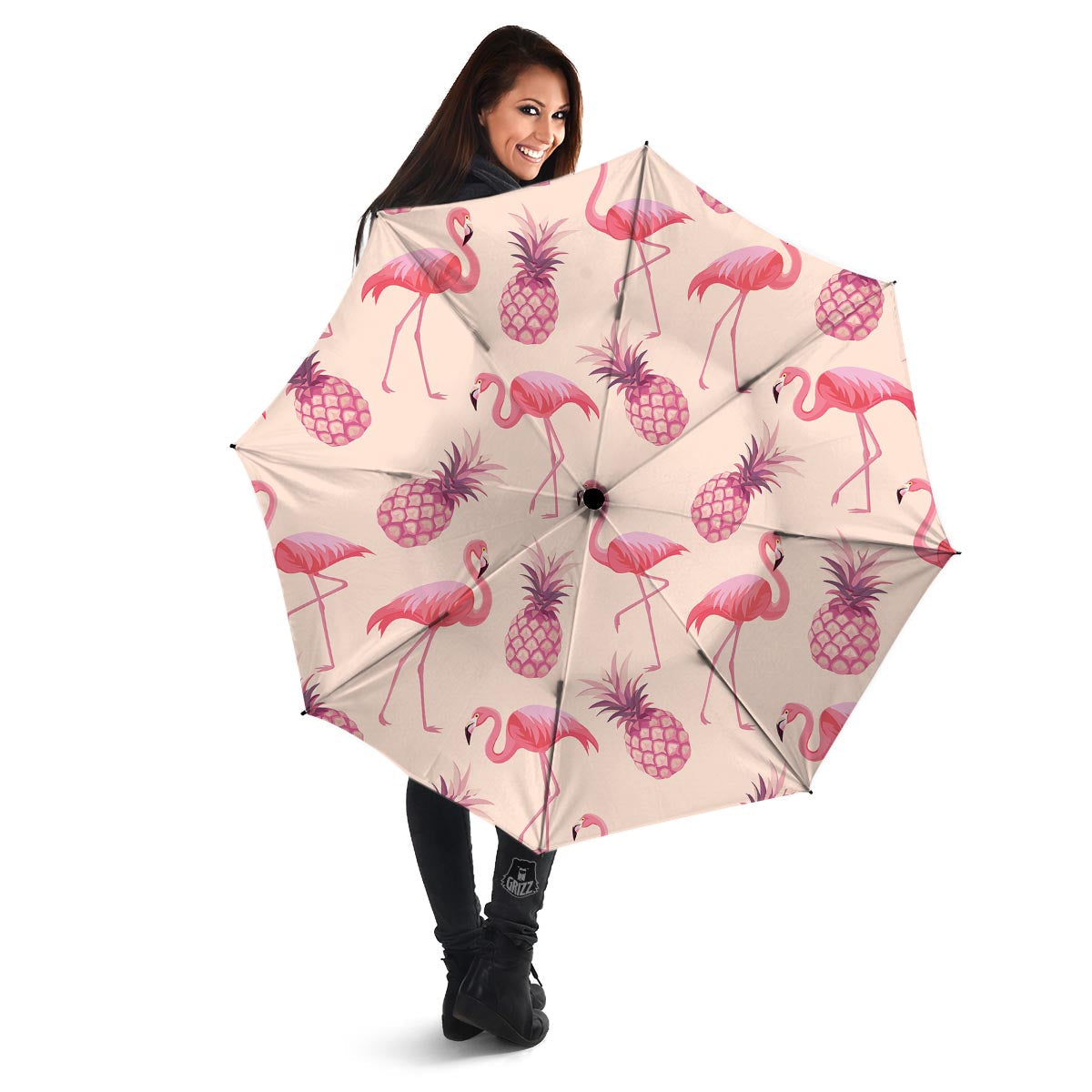 Pineapple Flamingo Print Umbrella-grizzshop