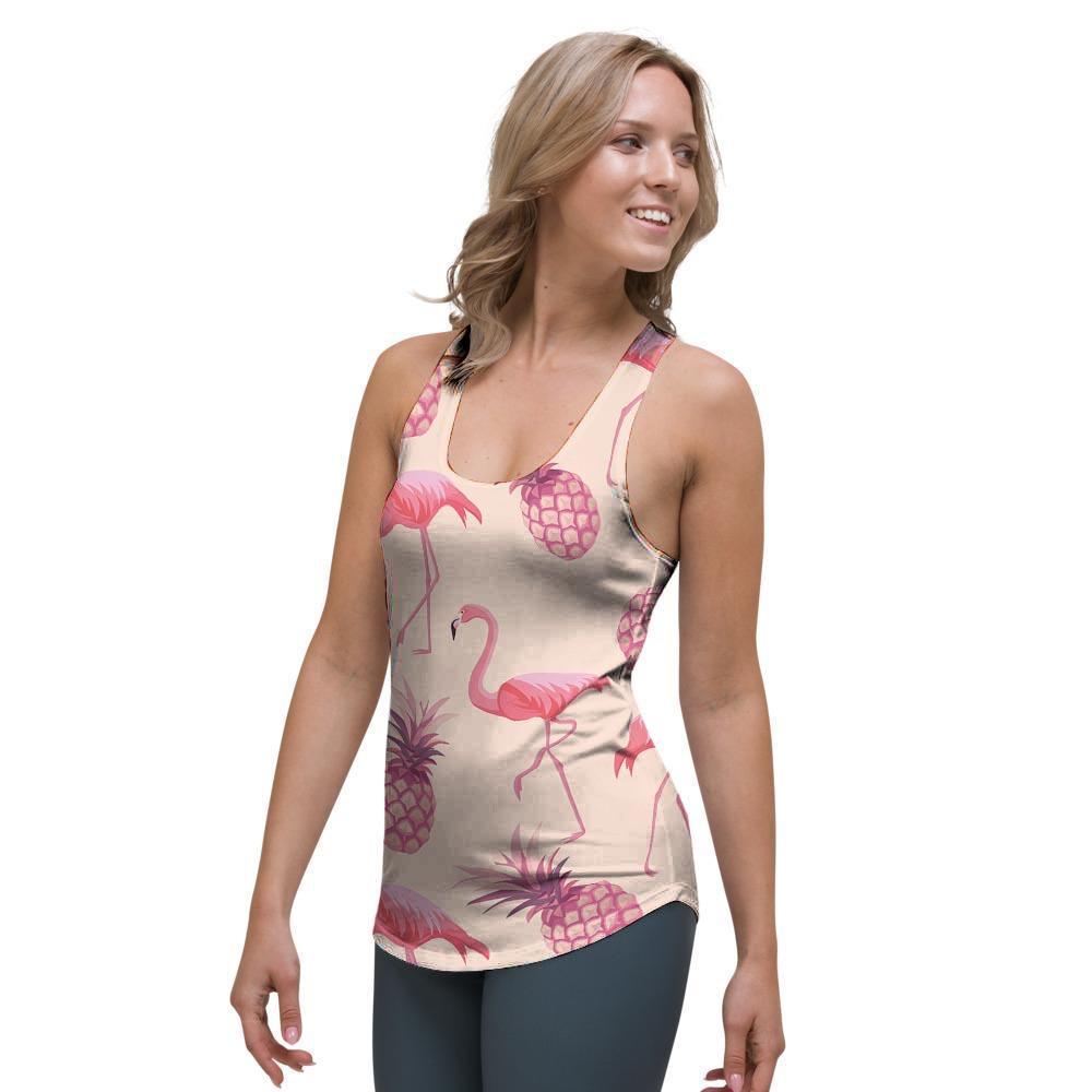 Pineapple Flamingo Print Women's Racerback Tank Top-grizzshop