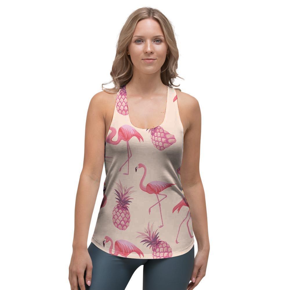 Pineapple Flamingo Print Women's Racerback Tank Top-grizzshop