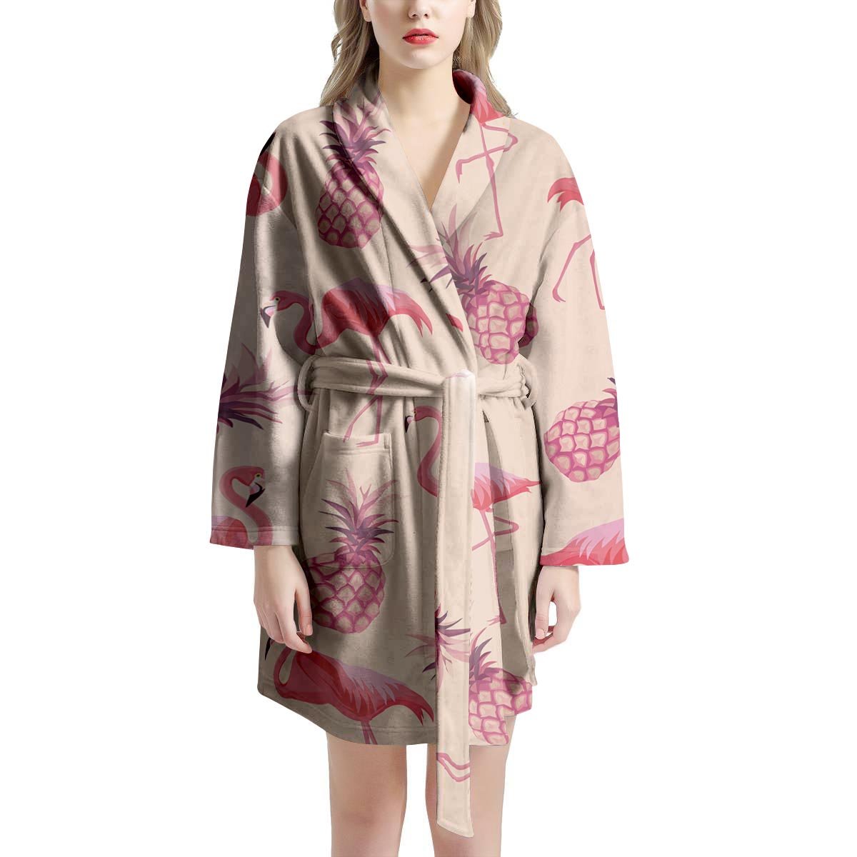 Pineapple Flamingo Print Women's Robe-grizzshop