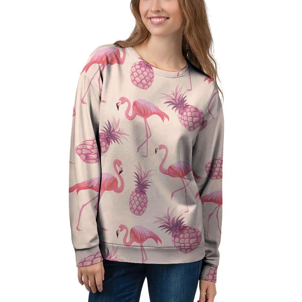 Pineapple Flamingo Print Women's Sweatshirt-grizzshop