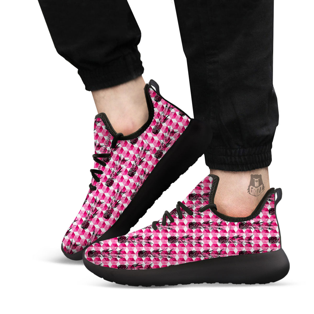 Pineapple Geometric Print Pattern Black Athletic Shoes-grizzshop