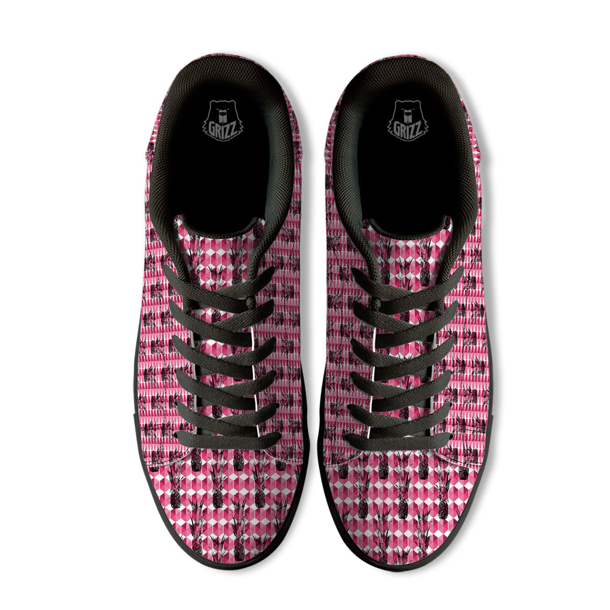 Pineapple Geometric Print Pattern Black Low Top Sneakers-grizzshop