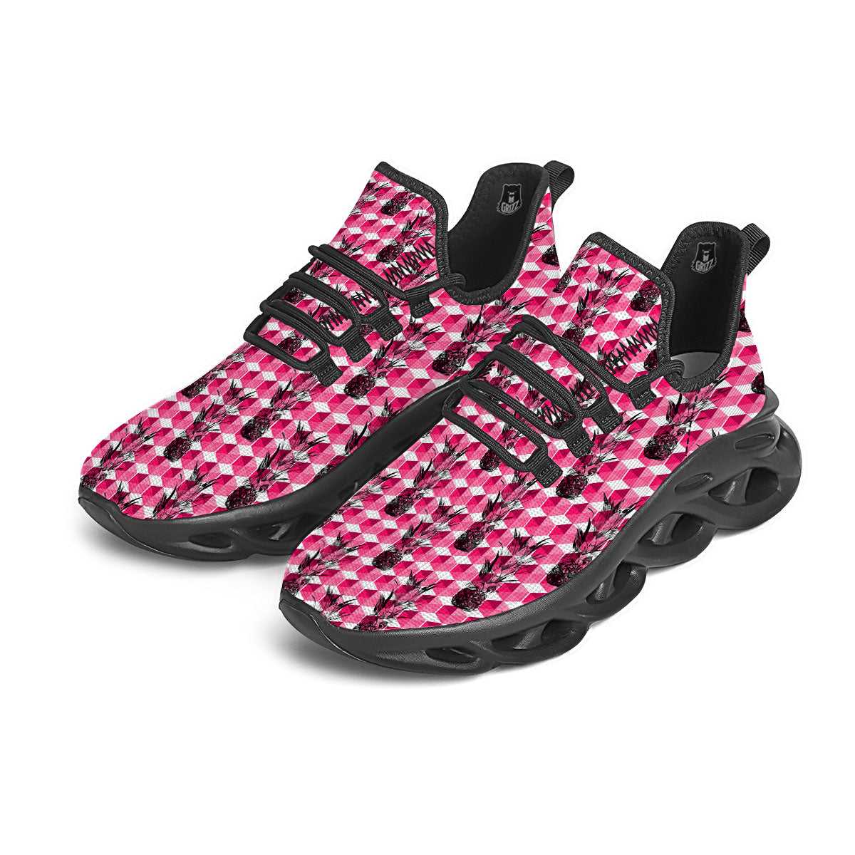 Pineapple Geometric Print Pattern Black Running Shoes-grizzshop