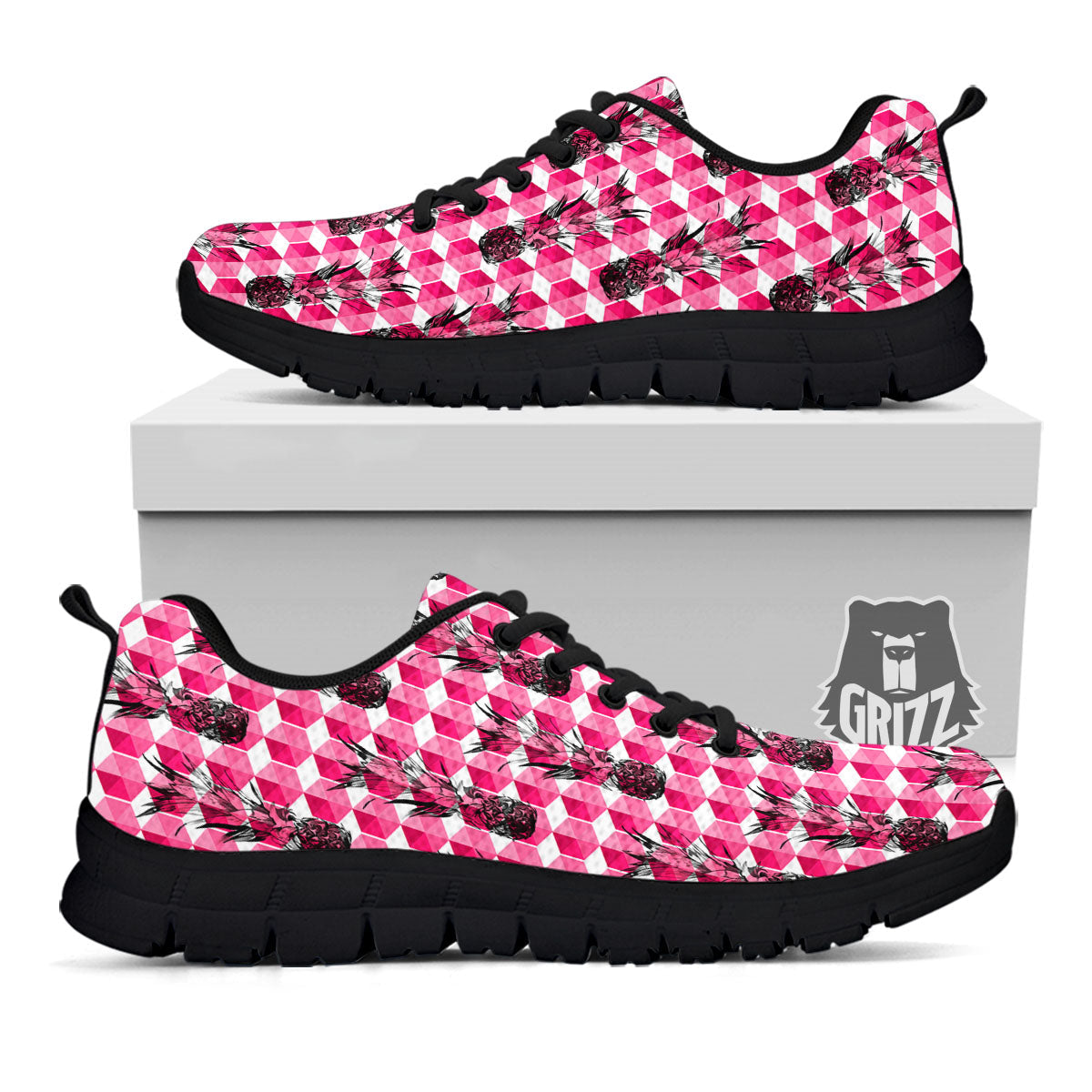 Pineapple Geometric Print Pattern Black Sneaker-grizzshop