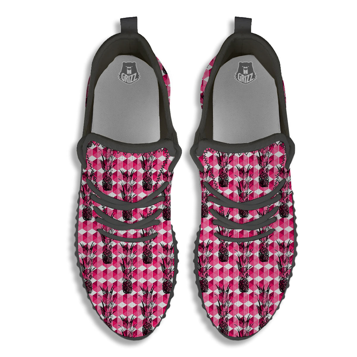Pineapple Geometric Print Pattern Black Walking Shoes-grizzshop