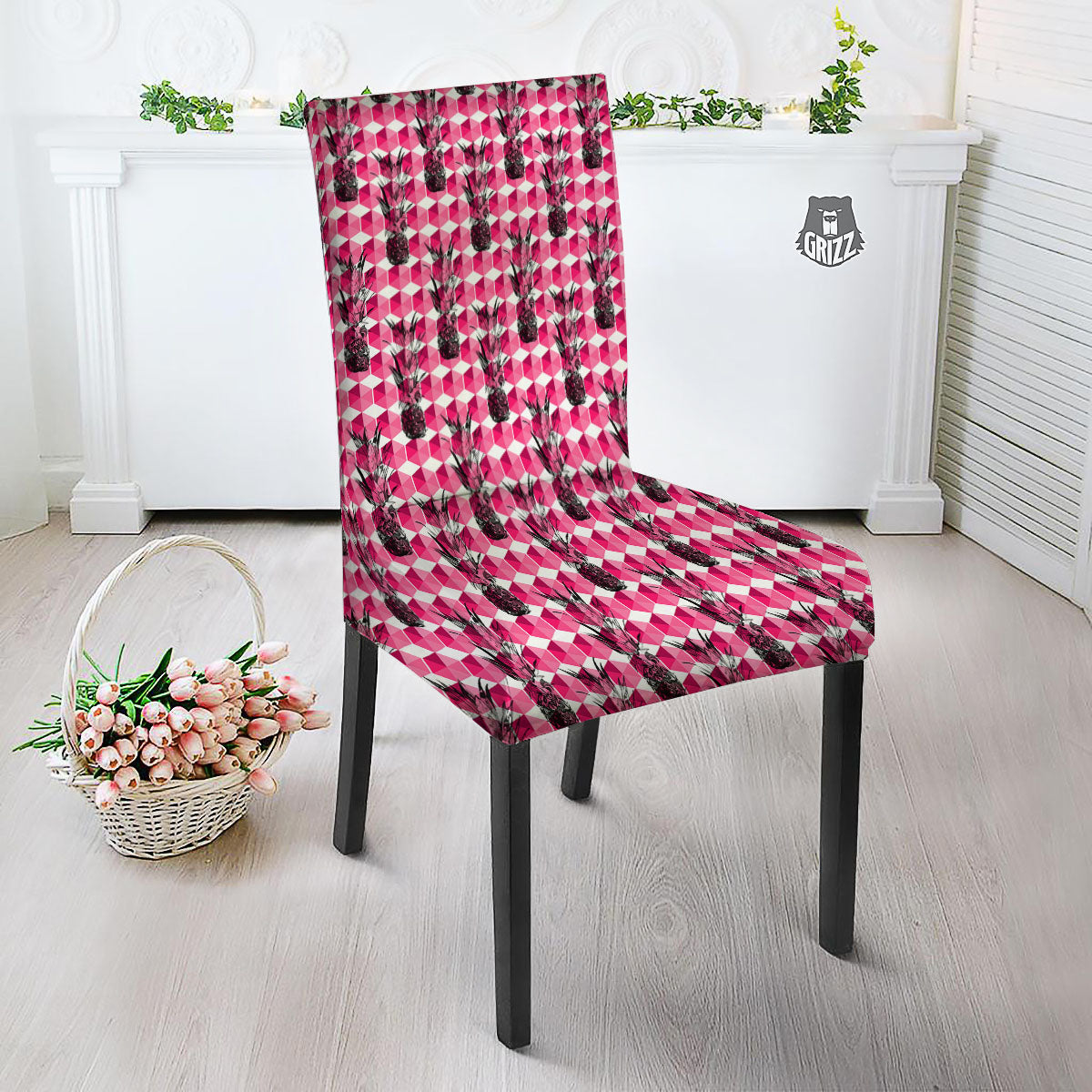 Pineapple Geometric Print Pattern Dining Chair Slipcover-grizzshop