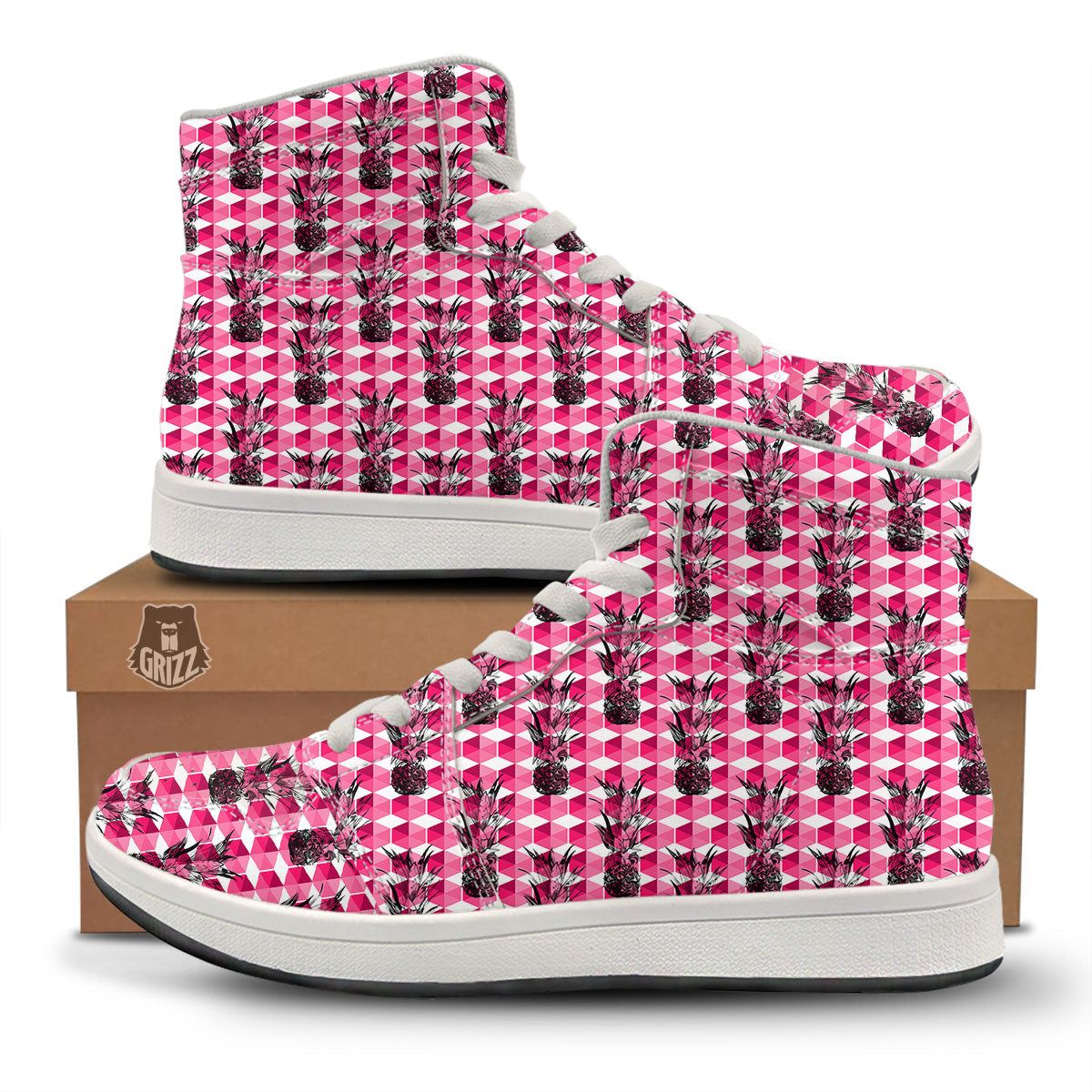 Pineapple Geometric Print Pattern High Top Sneakers-grizzshop