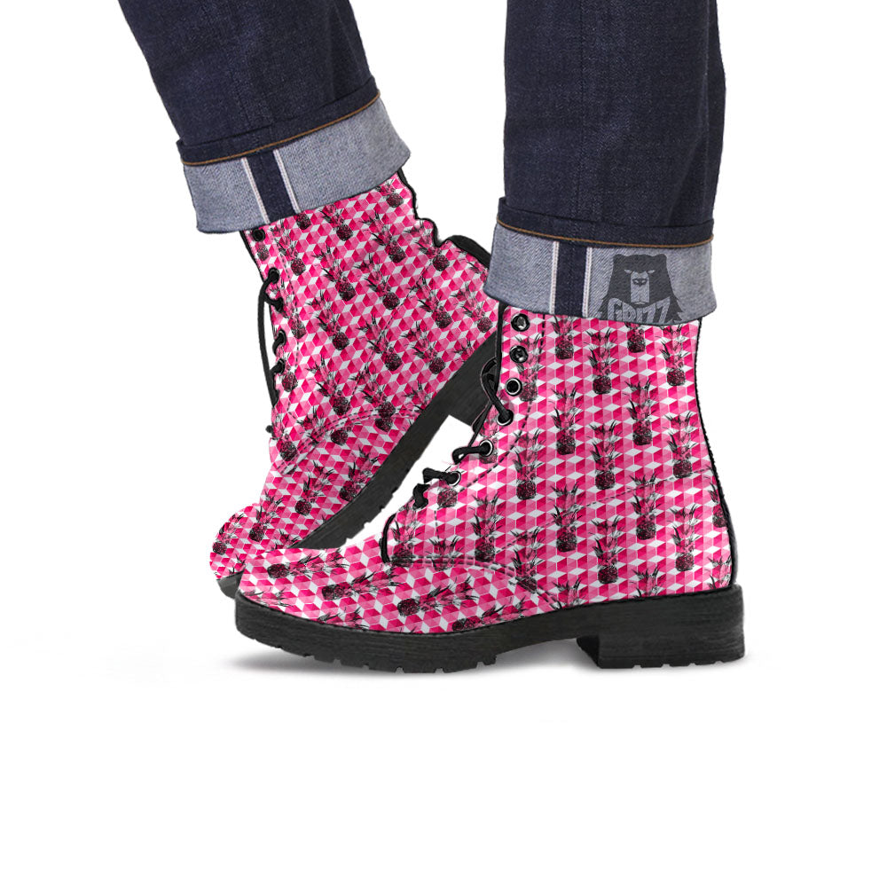 Pineapple Geometric Print Pattern Leather Boots-grizzshop