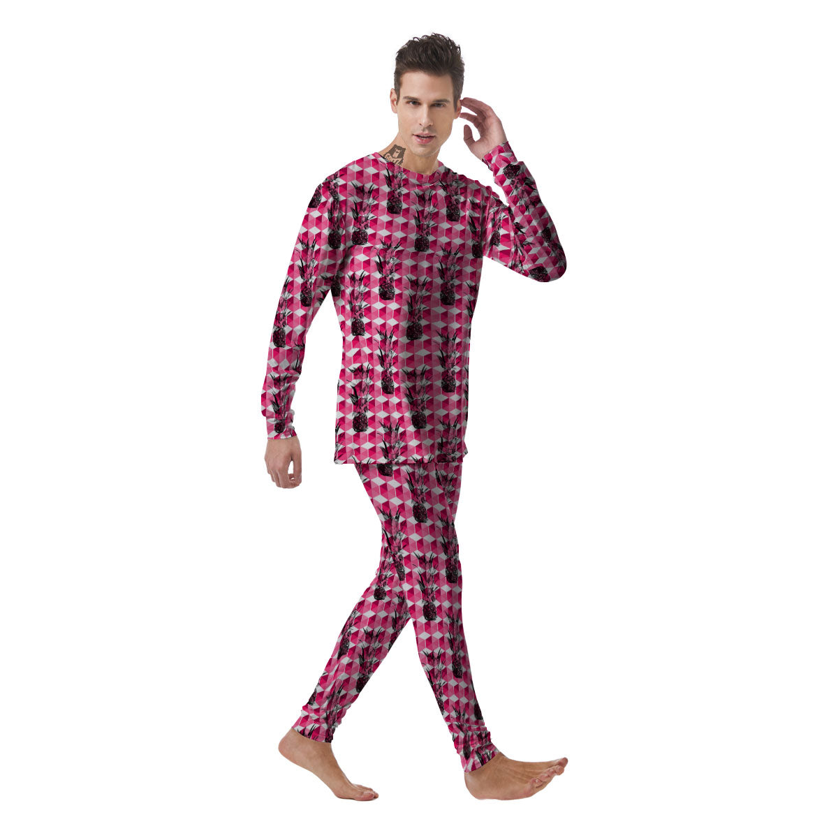 Pineapple Geometric Print Pattern Men's Pajamas-grizzshop