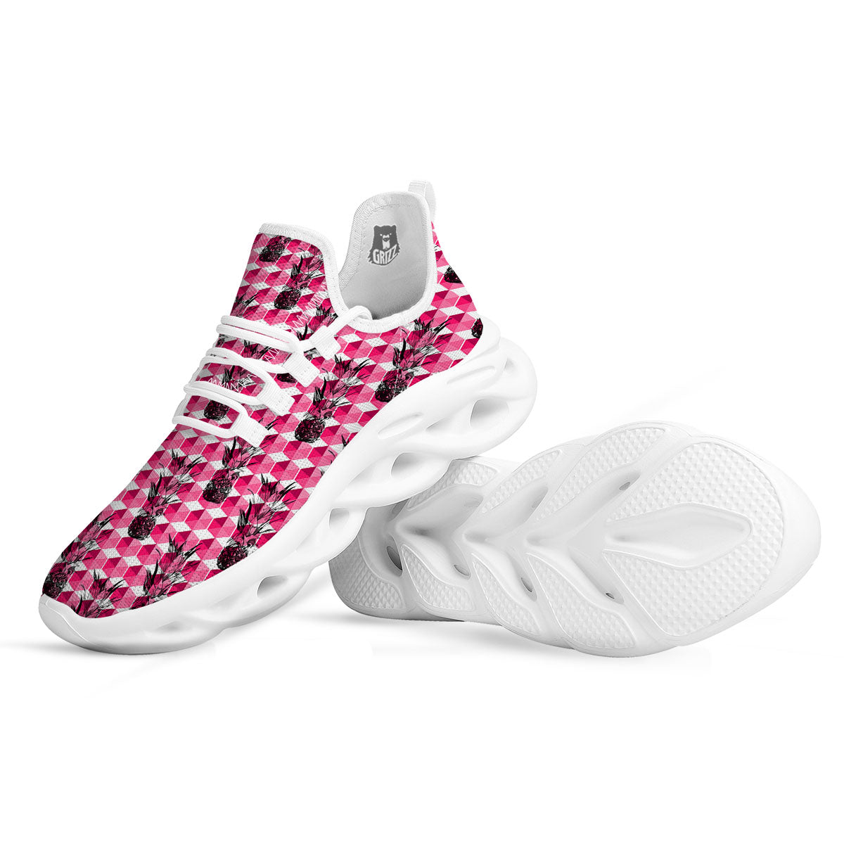 Pineapple Geometric Print Pattern White Running Shoes-grizzshop