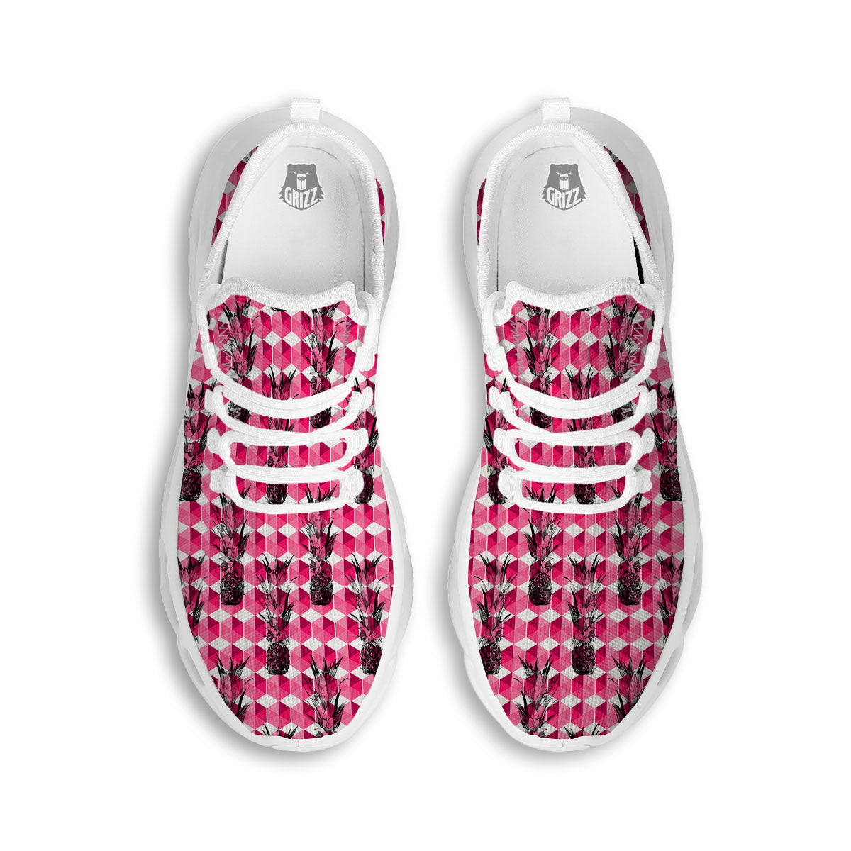 Pineapple Geometric Print Pattern White Running Shoes-grizzshop