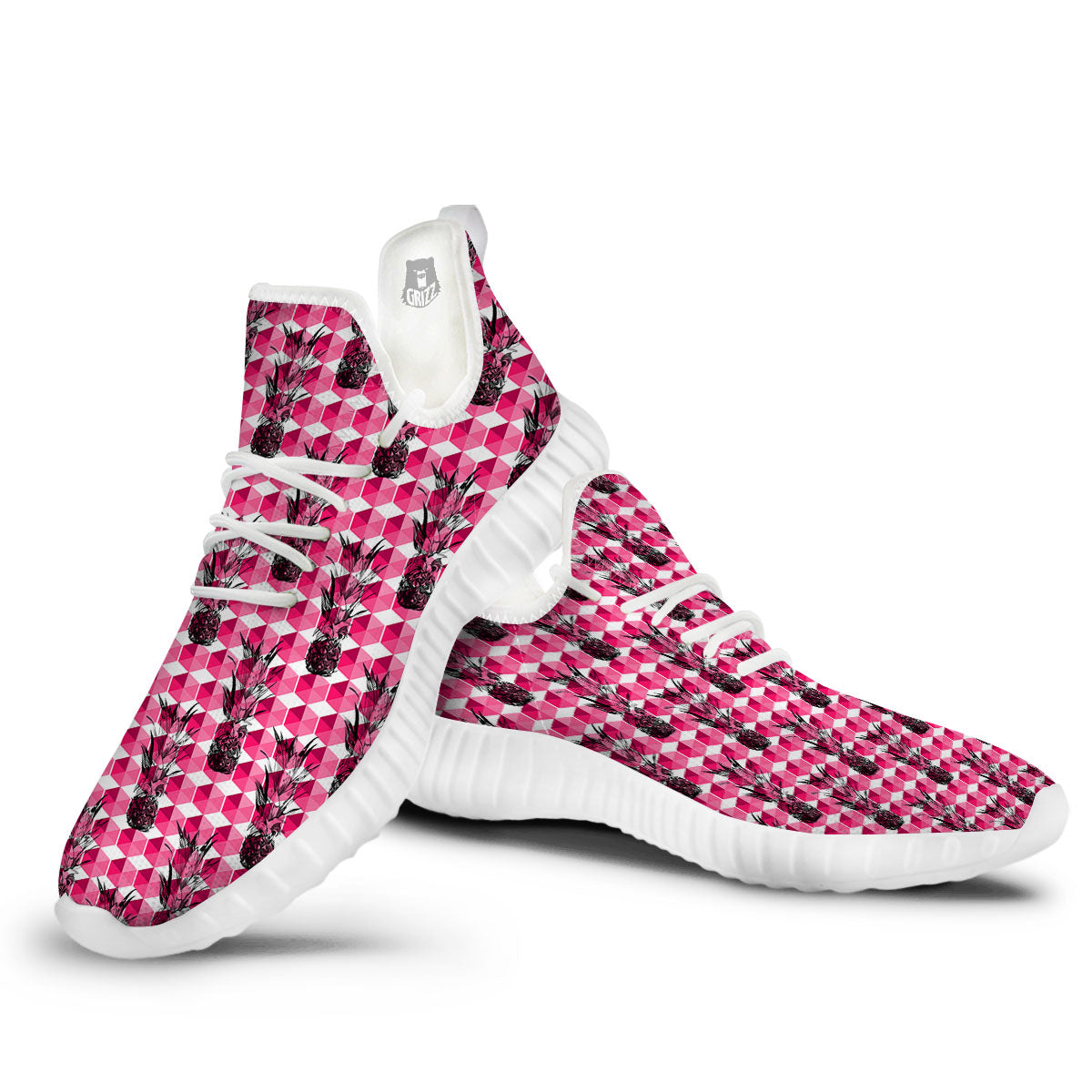 Pineapple Geometric Print Pattern White Walking Shoes-grizzshop