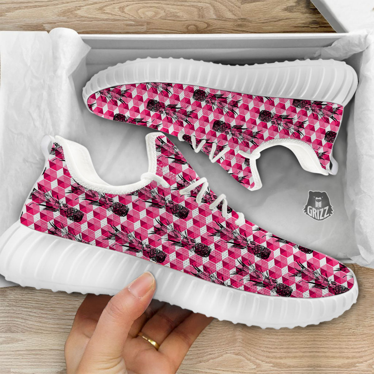 Pineapple Geometric Print Pattern White Walking Shoes-grizzshop