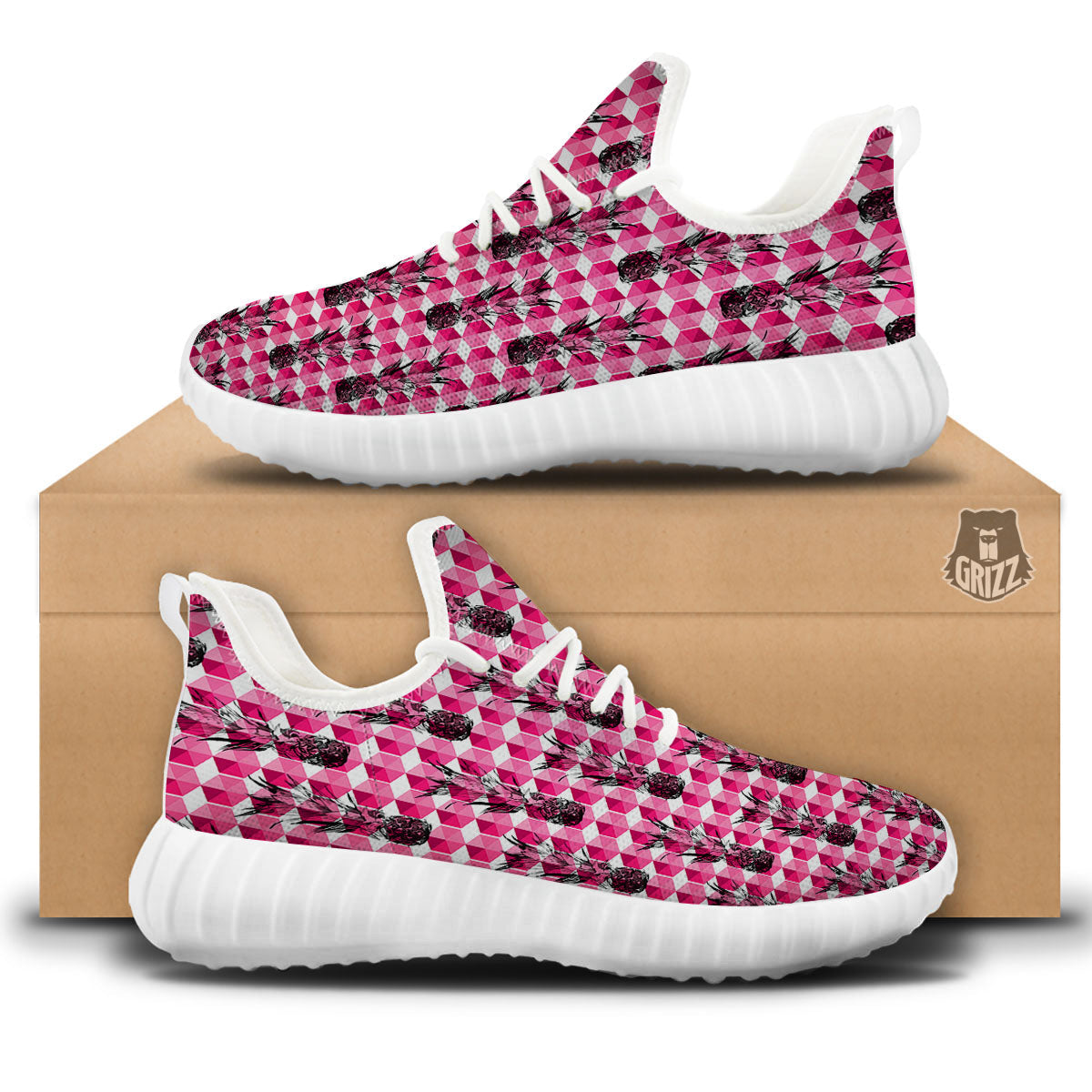 Pineapple Geometric Print Pattern White Walking Shoes-grizzshop