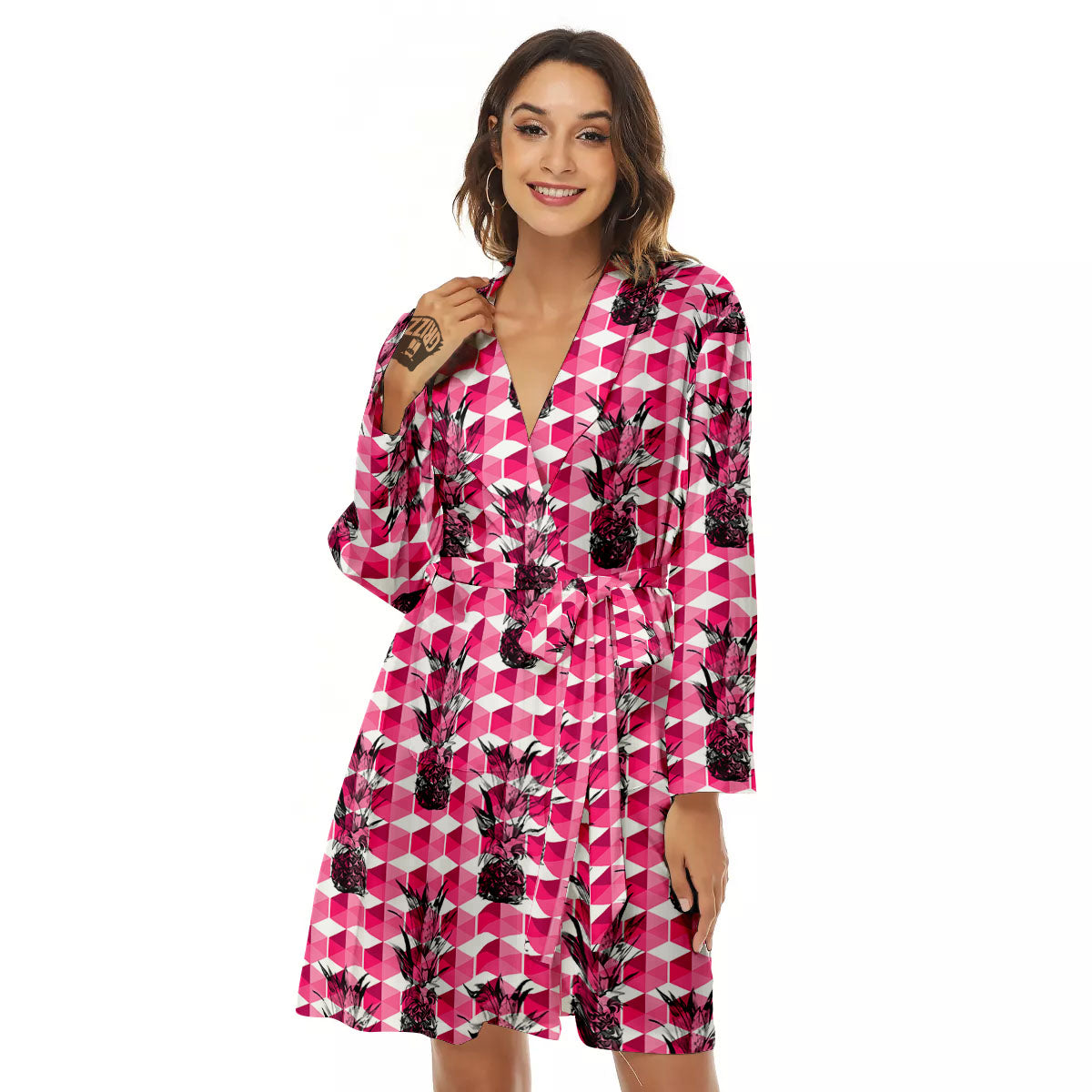 Pineapple Geometric Print Pattern Women's Robe-grizzshop