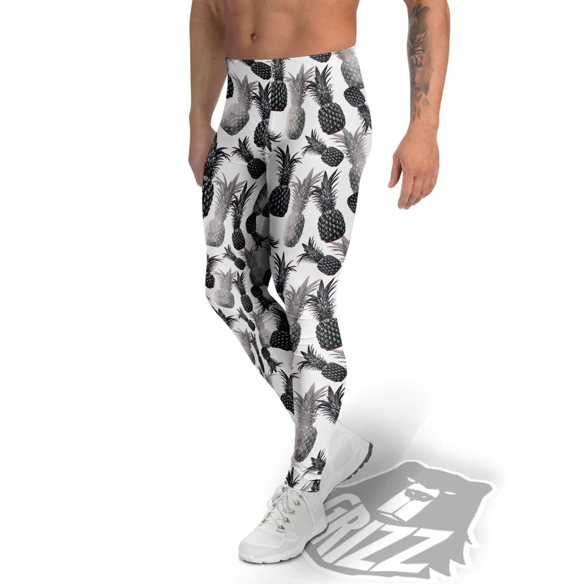 Pineapple Grey Watercolor Print Pattern Men's Leggings-grizzshop