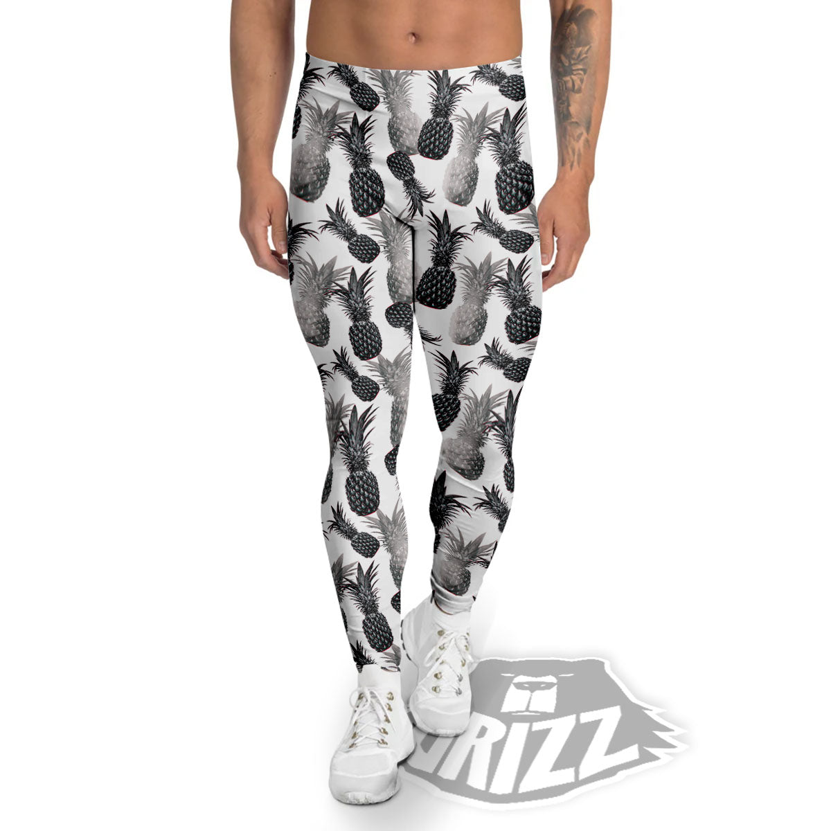 Pineapple Grey Watercolor Print Pattern Men's Leggings-grizzshop
