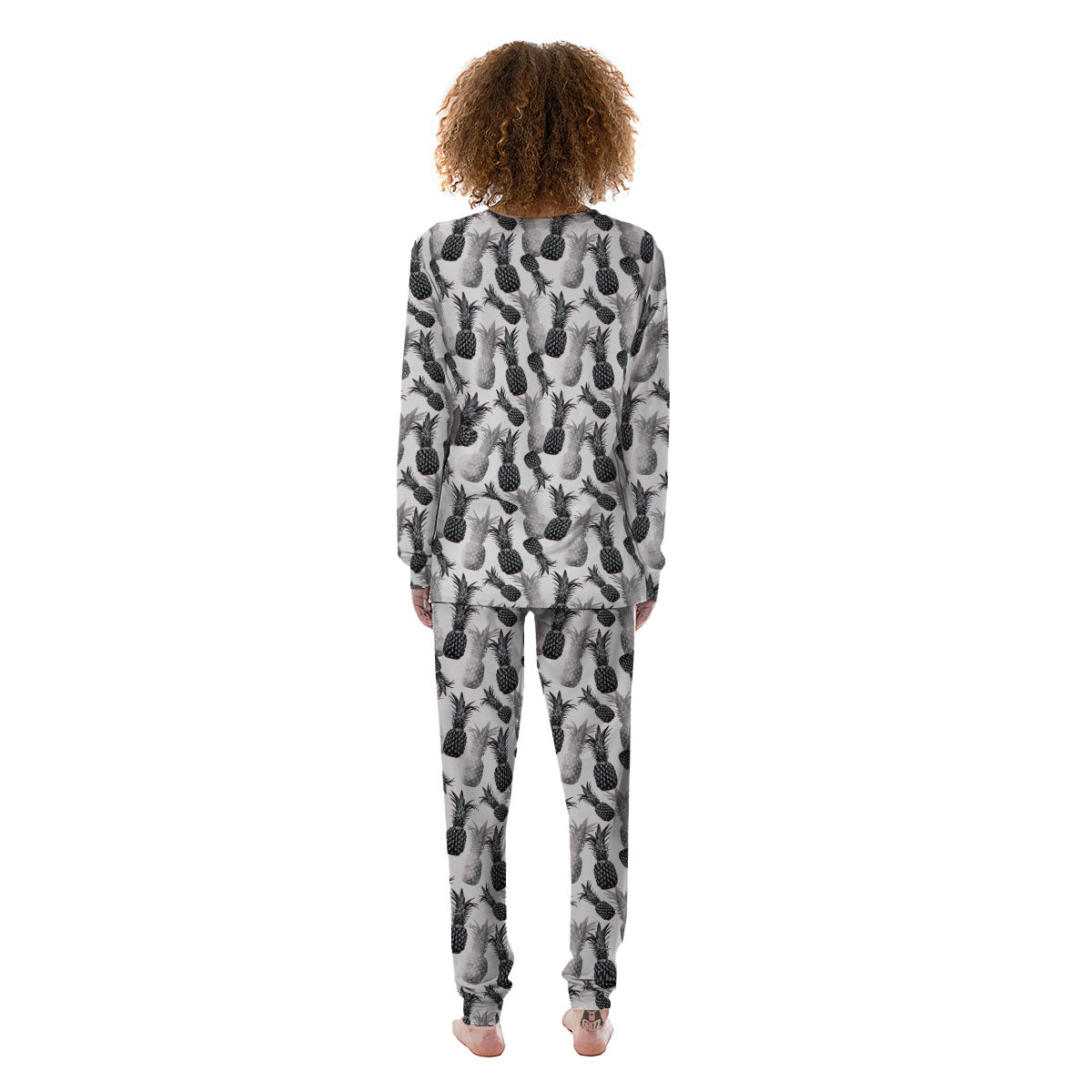 Pineapple Grey Watercolor Print Pattern Women's Pajamas-grizzshop