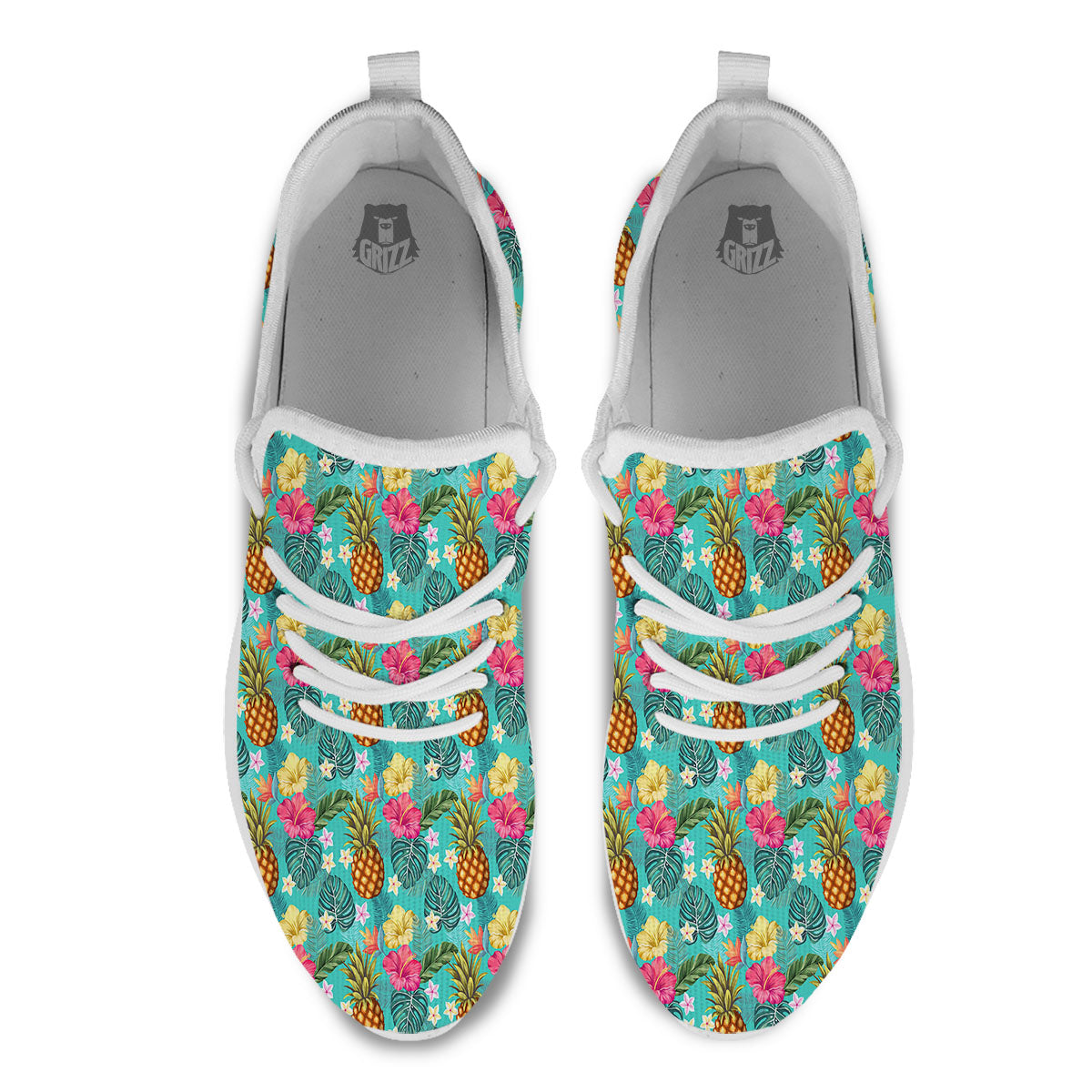 Pineapple Hawaii Hibiscus Print Pattern White Athletic Shoes-grizzshop