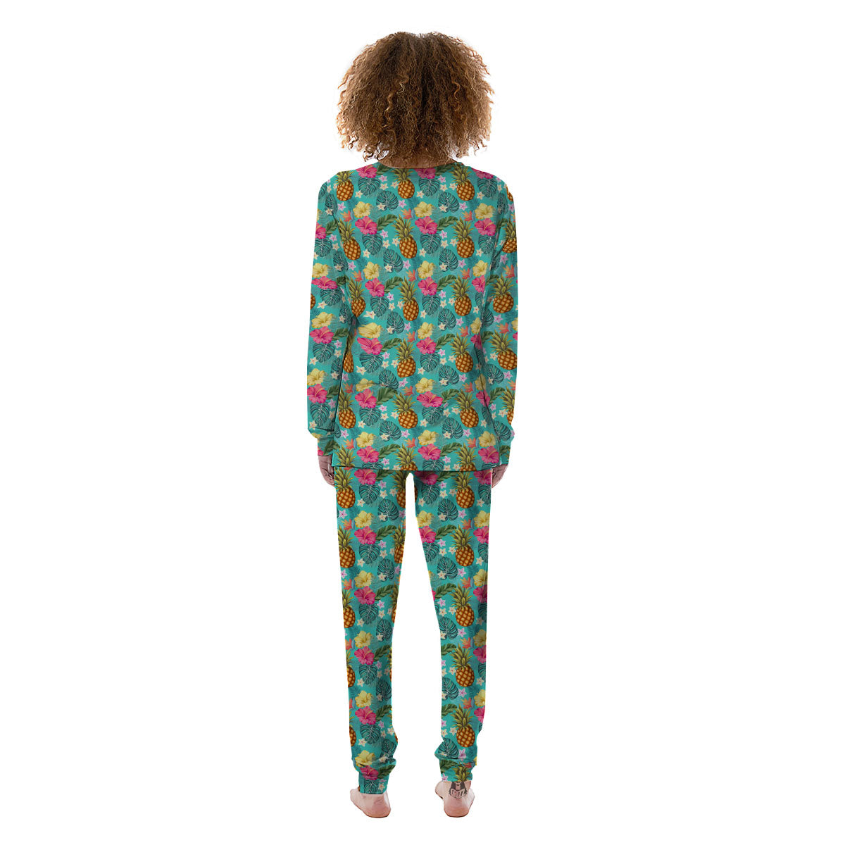 Pineapple Hawaii Hibiscus Print Pattern Women's Pajamas-grizzshop